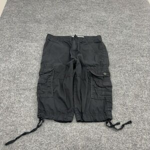 Plugg Cargo Shorts Mens 29 Black Cotton Drawstring Hem Utility Gorpcore